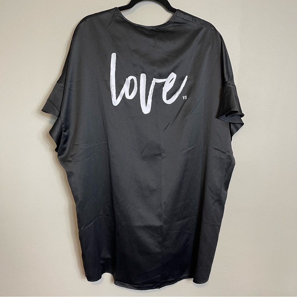 Victoria’s Secret Black Satin Love Robe Short Flutter Sleeves One Size O/S Tie